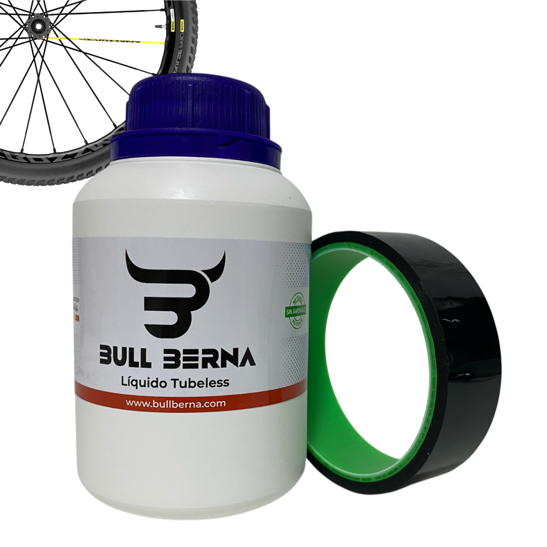 KIT TUBELESS 500ML CON JERINGUILLA Y CINTA NEGRA BULL BERNA
