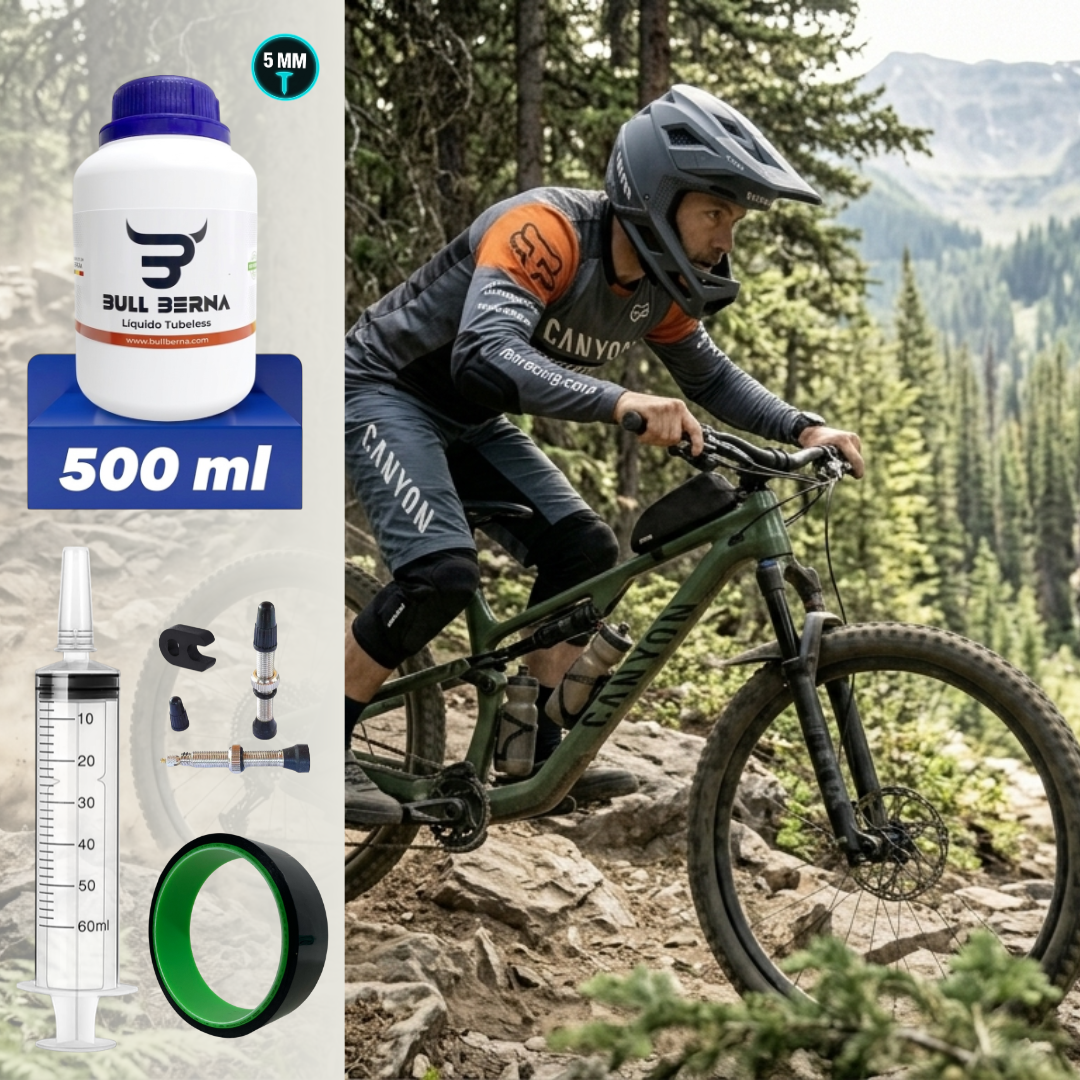 KIT TUBELESS 500ML CON JERINGUILLA Y CINTA NEGRA 25 MM BULL BERNA