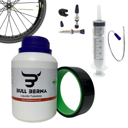 KIT TUBELESS 500ML CON JERINGUILLA Y CINTA NEGRA BULL BERNA