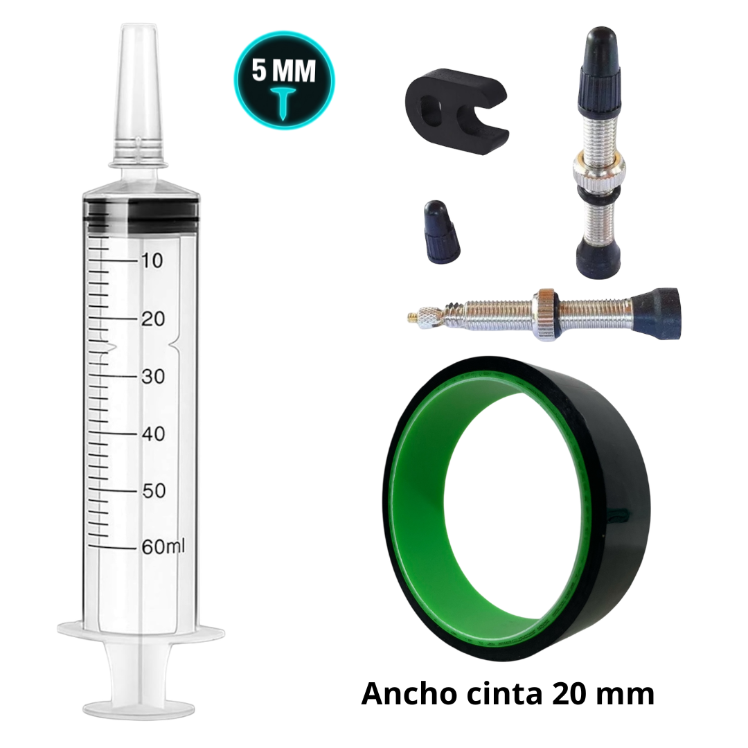 KIT TUBELESS 500ML CON JERINGUILLA Y CINTA NEGRA 20 MM BULL BERNA CARRETERA