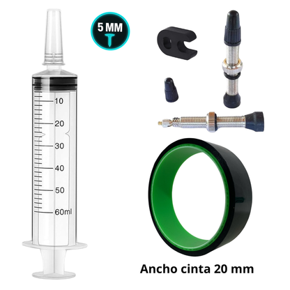 KIT TUBELESS 500ML CON JERINGUILLA Y CINTA NEGRA 20 MM BULL BERNA CARRETERA